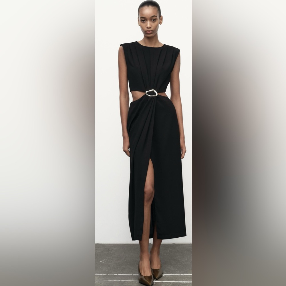 Zara cutout buckles dress in beige